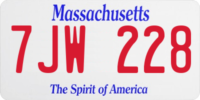 MA license plate 7JW228