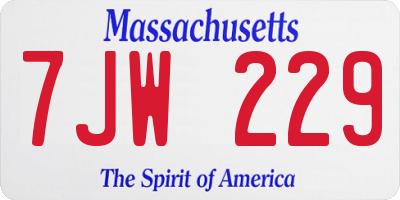 MA license plate 7JW229