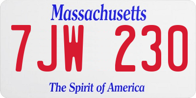 MA license plate 7JW230
