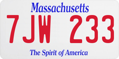 MA license plate 7JW233