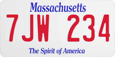 MA license plate 7JW234