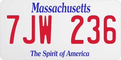 MA license plate 7JW236