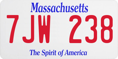 MA license plate 7JW238