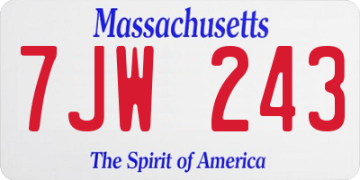 MA license plate 7JW243
