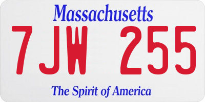 MA license plate 7JW255