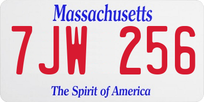 MA license plate 7JW256