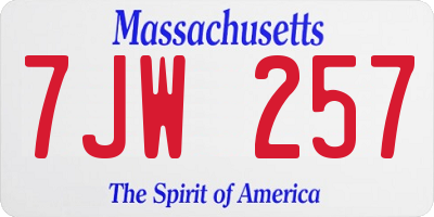 MA license plate 7JW257