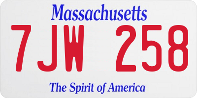MA license plate 7JW258