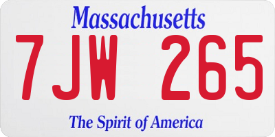 MA license plate 7JW265