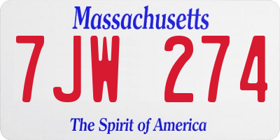 MA license plate 7JW274