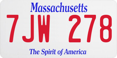 MA license plate 7JW278