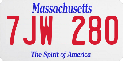MA license plate 7JW280