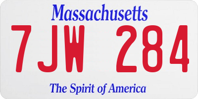 MA license plate 7JW284