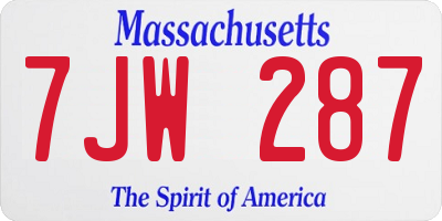 MA license plate 7JW287
