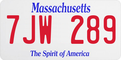 MA license plate 7JW289