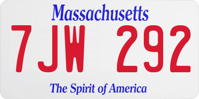 MA license plate 7JW292