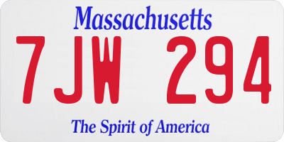 MA license plate 7JW294