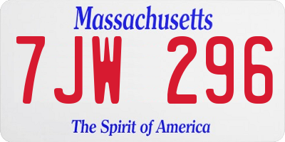 MA license plate 7JW296