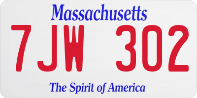 MA license plate 7JW302