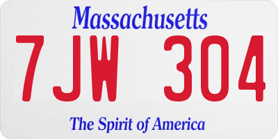 MA license plate 7JW304