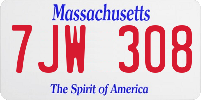 MA license plate 7JW308