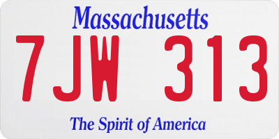 MA license plate 7JW313
