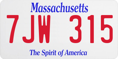 MA license plate 7JW315