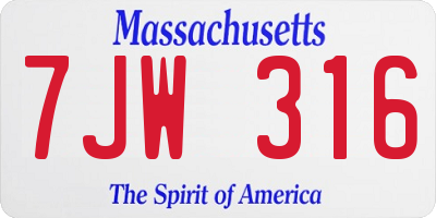 MA license plate 7JW316