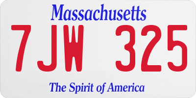MA license plate 7JW325