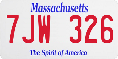 MA license plate 7JW326