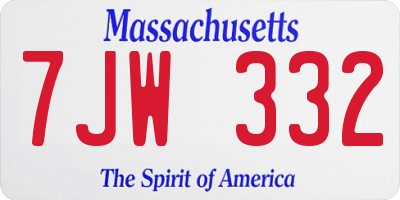 MA license plate 7JW332