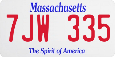 MA license plate 7JW335