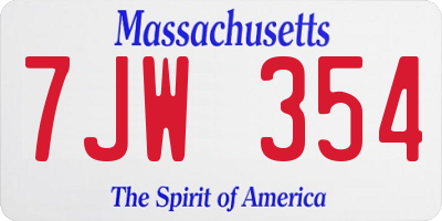 MA license plate 7JW354