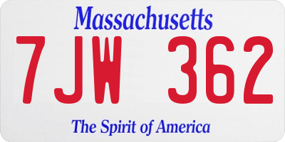 MA license plate 7JW362
