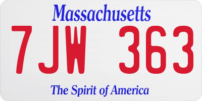 MA license plate 7JW363