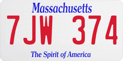 MA license plate 7JW374