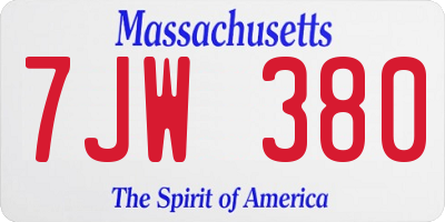 MA license plate 7JW380