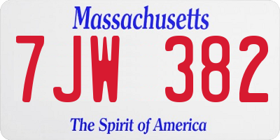 MA license plate 7JW382