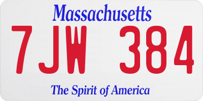 MA license plate 7JW384