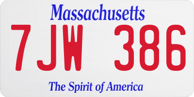 MA license plate 7JW386