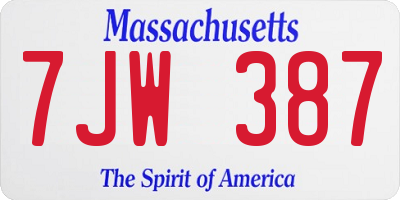 MA license plate 7JW387