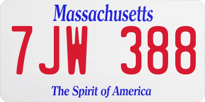 MA license plate 7JW388