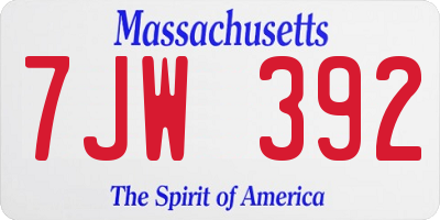 MA license plate 7JW392