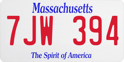 MA license plate 7JW394