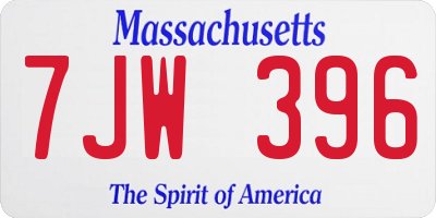 MA license plate 7JW396