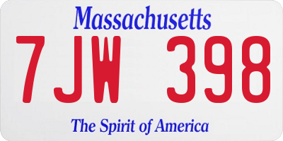 MA license plate 7JW398