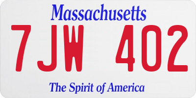 MA license plate 7JW402