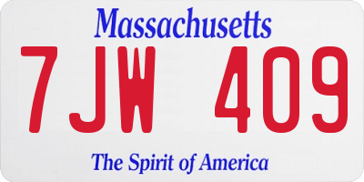 MA license plate 7JW409