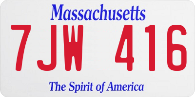 MA license plate 7JW416