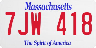 MA license plate 7JW418